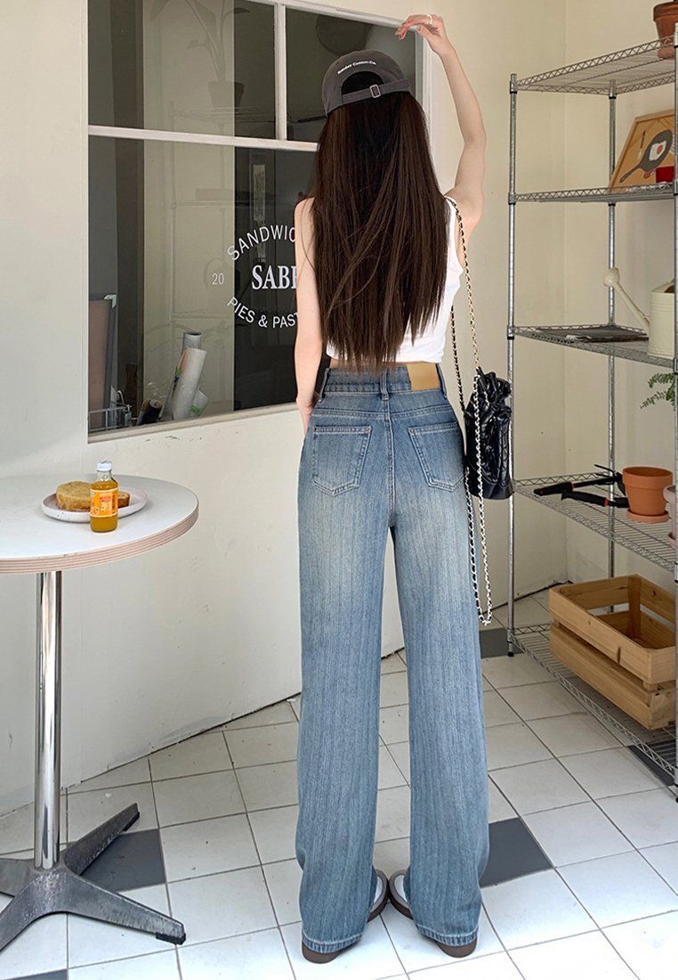 2024 Fashion striped denim straight leg pants CA24041016BL