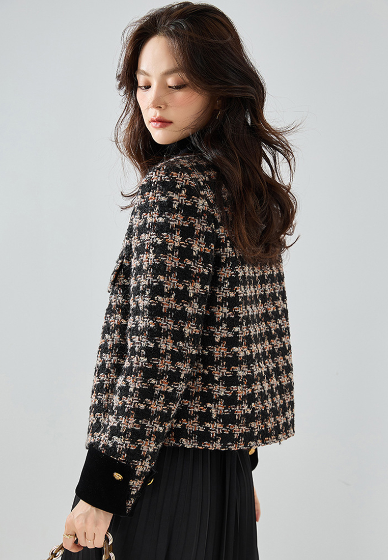 Classic retro style patchwork tweed wool blend jacket CA101916
