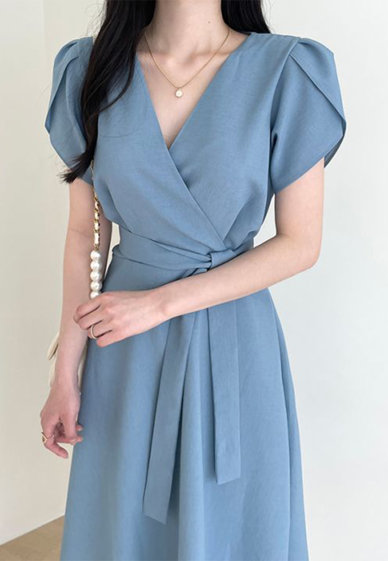 Summer elegant lace up waist cinching dress CA25032716BL