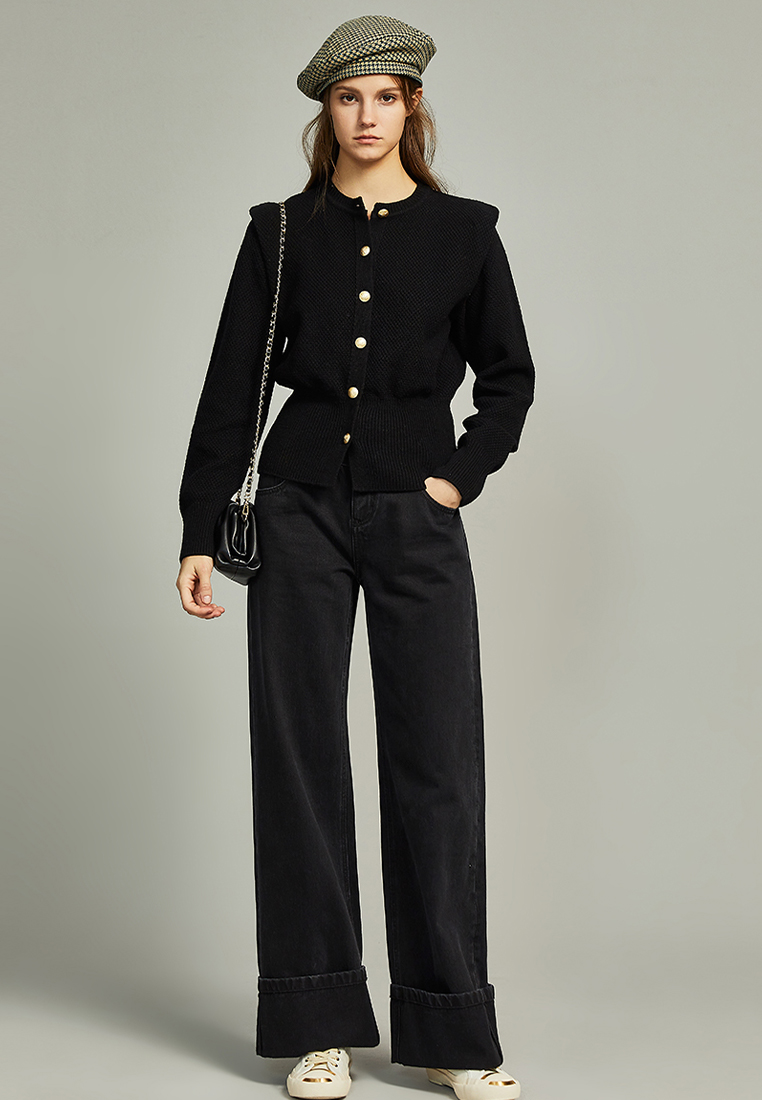 Black premium wool knitted cardigan commuter style jacket CA120416