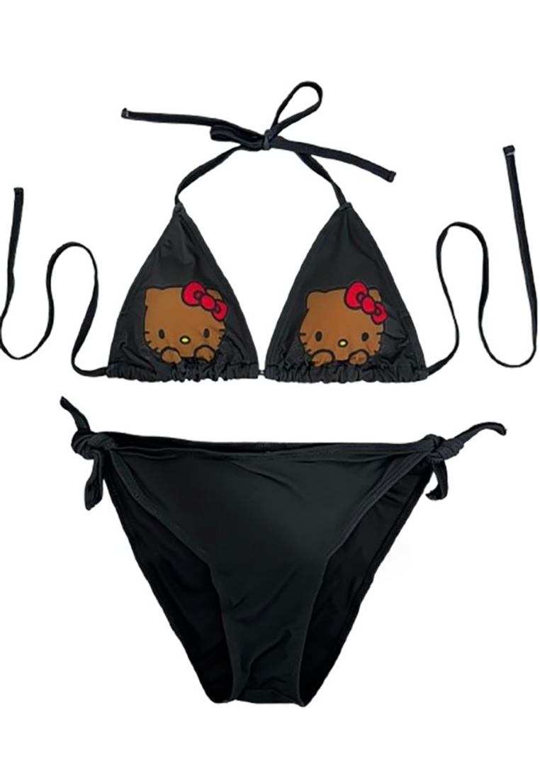 Three-piece kitty cartoon print short-sleeved swimsuit CA250523016BW