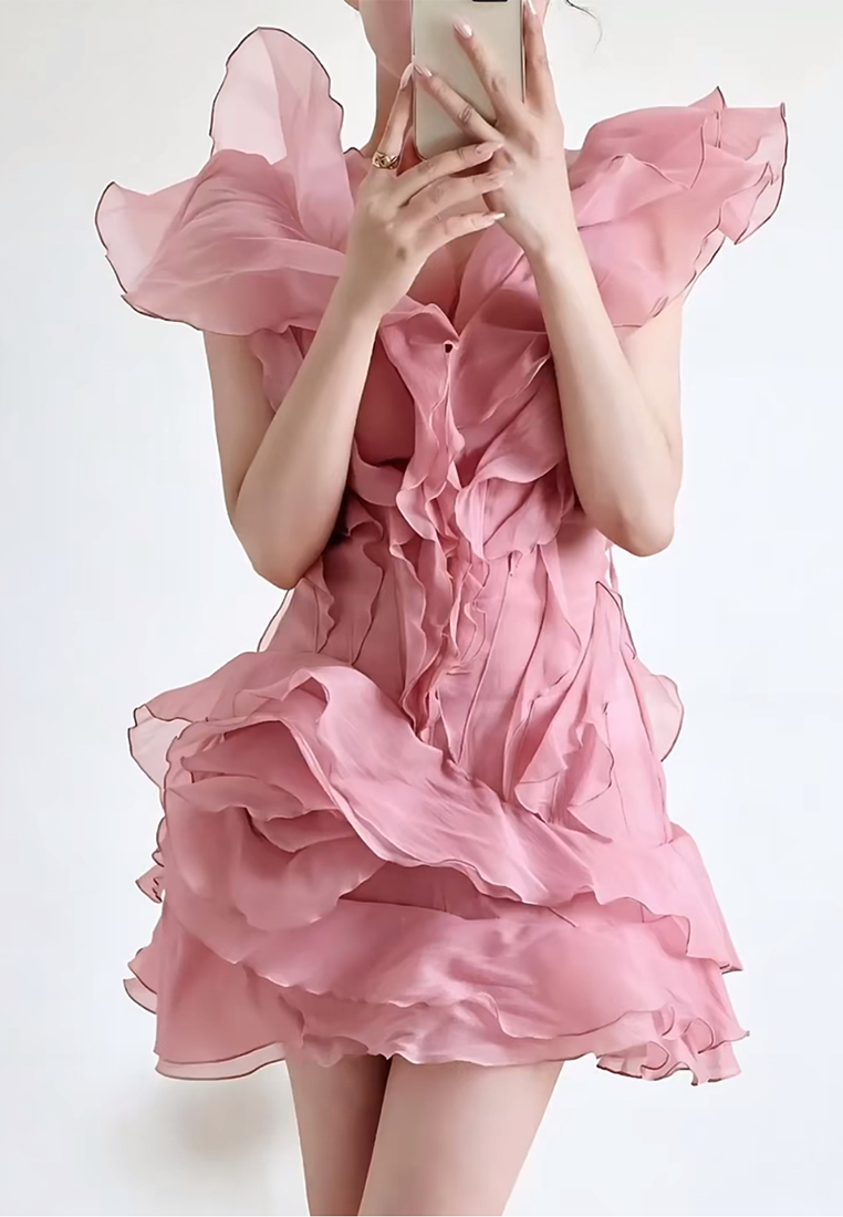 New style ruffled sexy V-neck one-shoulder dress CA25092516PI