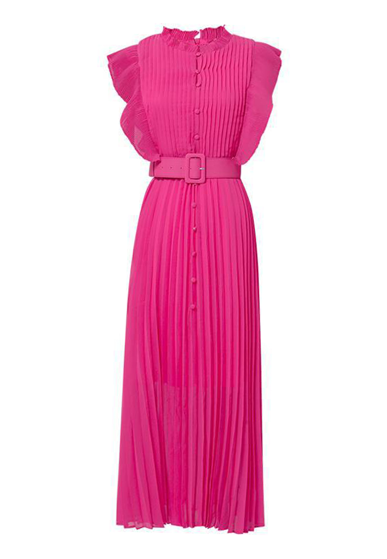 Temperament French pink chiffon dress pleated skirt A110616