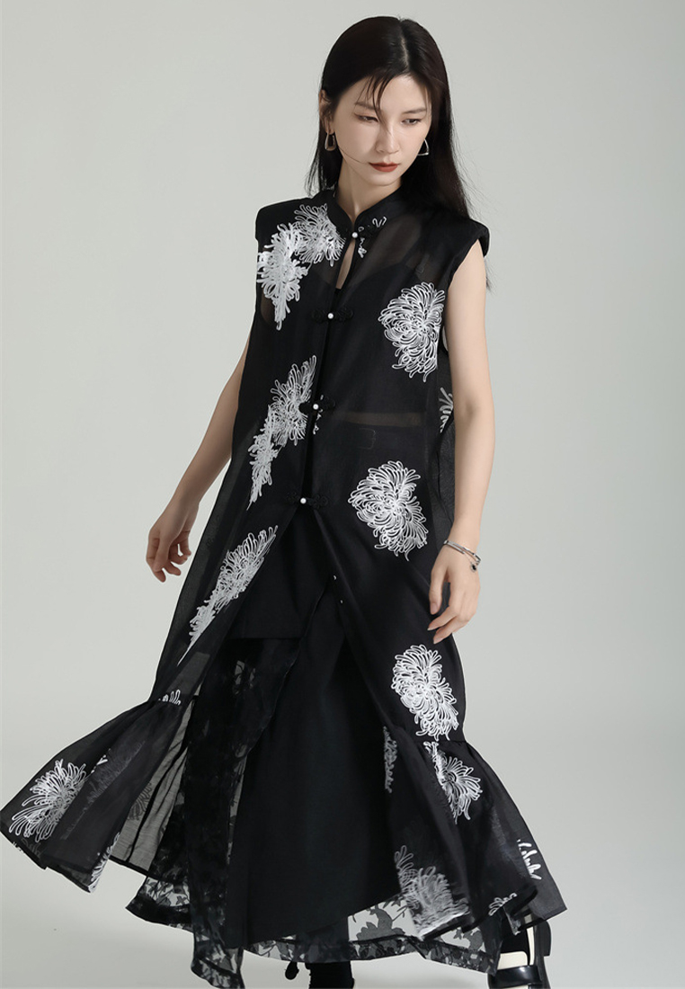 2024 Embroidered New Chinese Style Sleeveless Cardigan Dress CA24030116BK