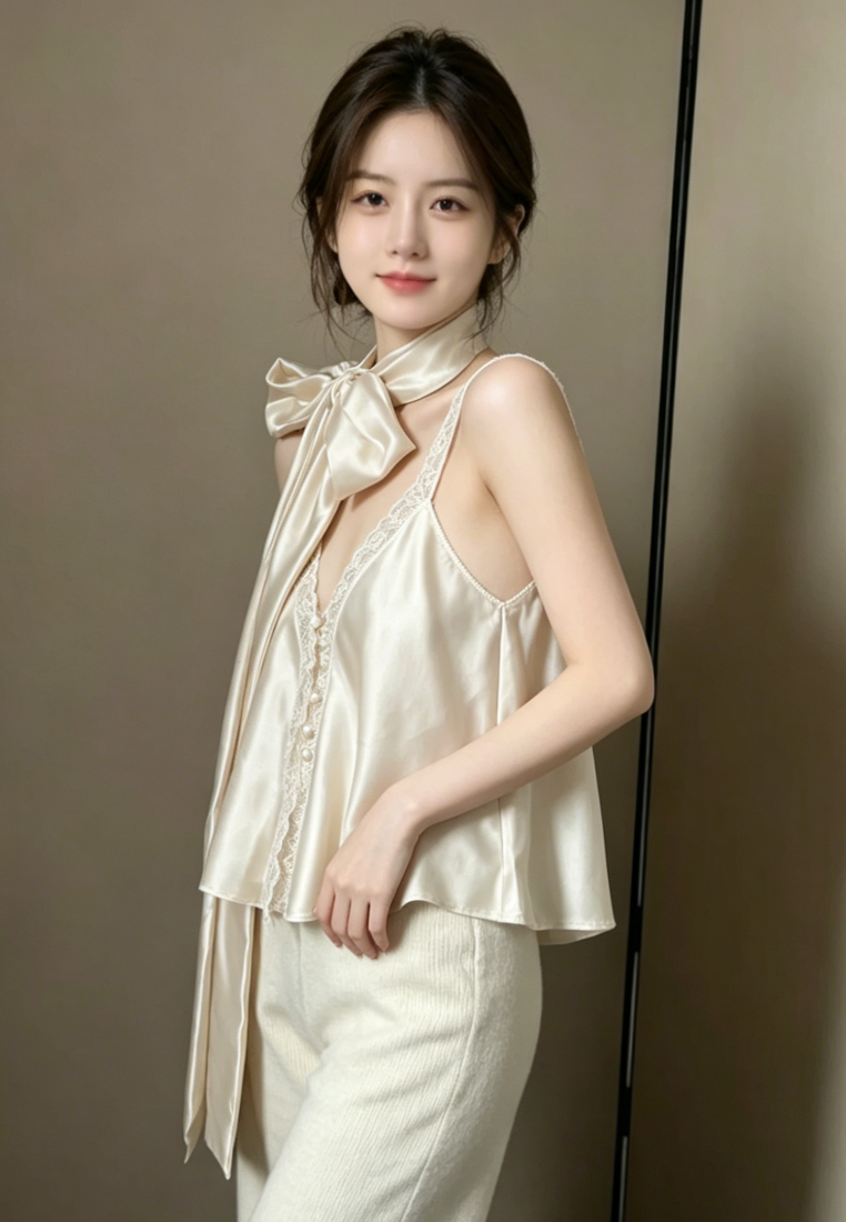 Chic Style Satin Lace Trim Camisole Top K26050504