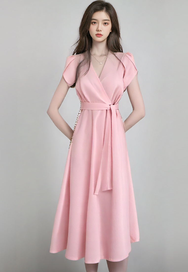 Summer elegant lace up waist cinching dress CA25032716BL