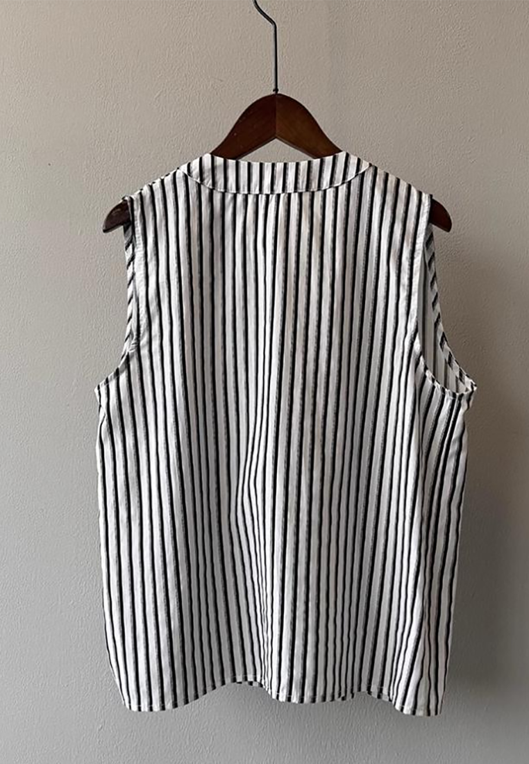 New retro vertical striped sleeveless cotton and linen shirt CA25070916MT