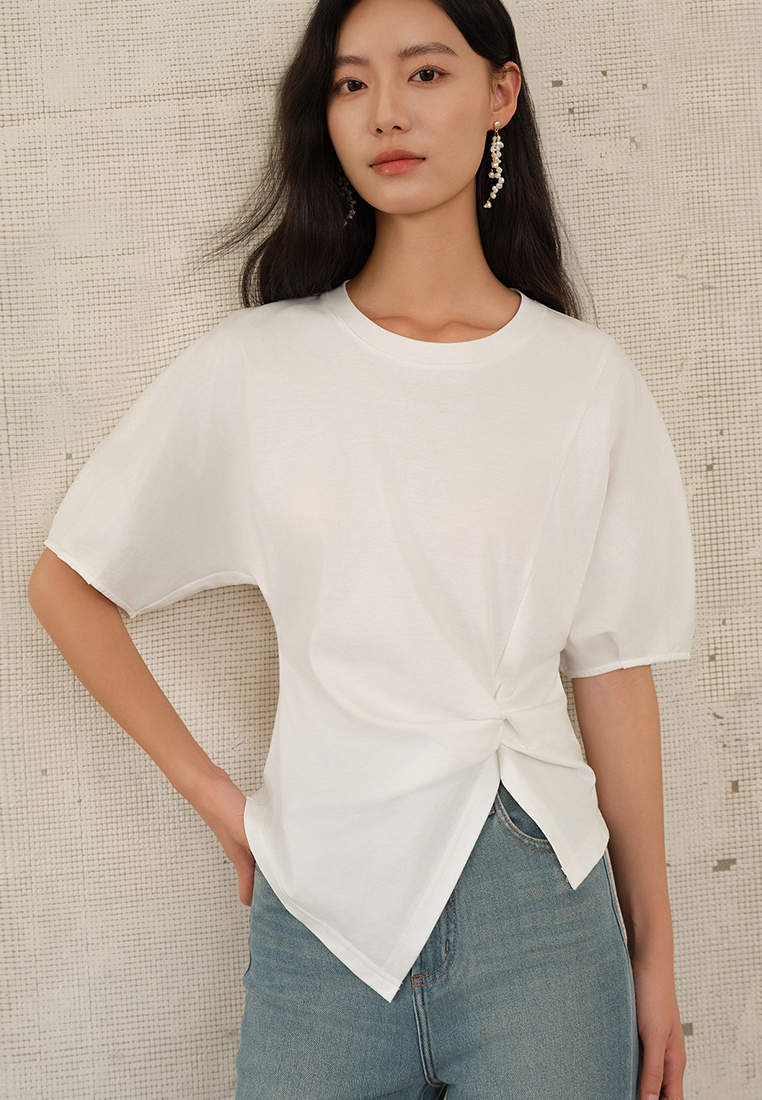 Summer knitted unique waist puff sleeve top CA25061716BK