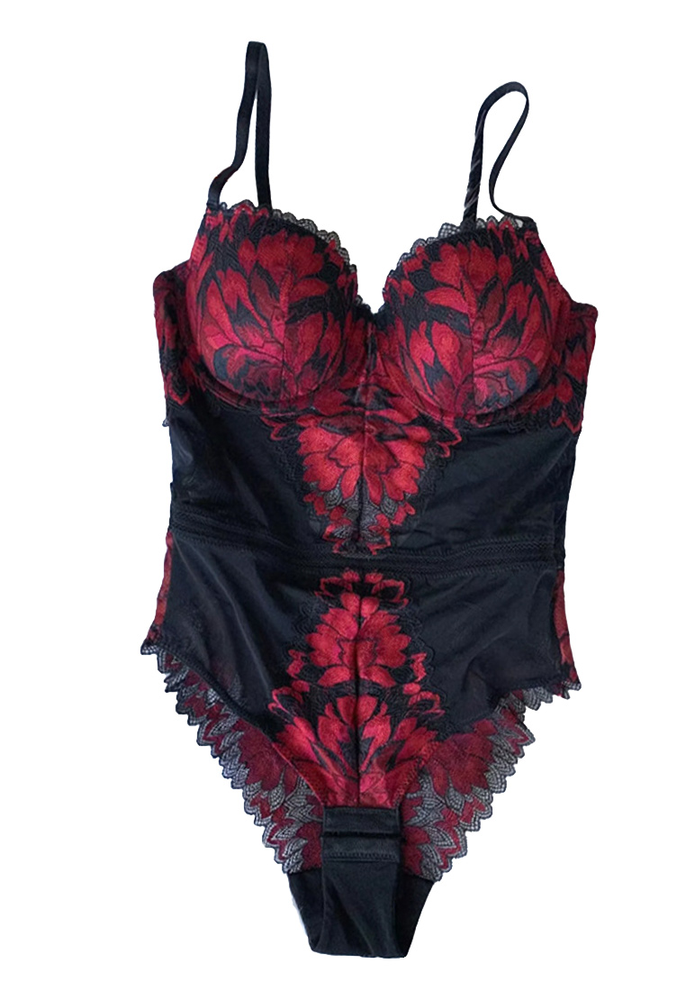 French Sexy Sling Tight Gathering Underwired Lace One-Piece Bra Underwear CA230504016W