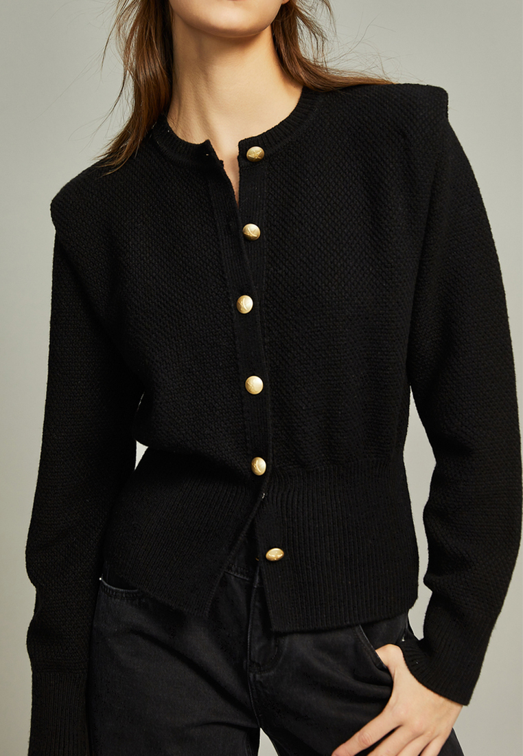 Black premium wool knitted cardigan commuter style jacket CA120416