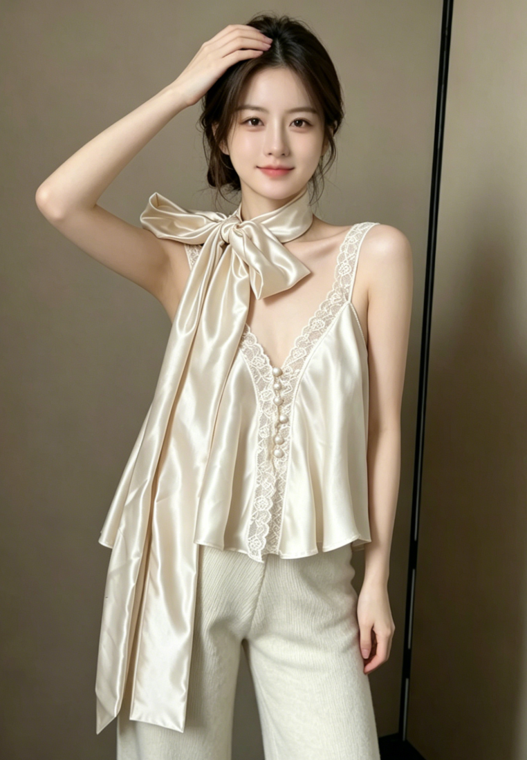 Chic Style Satin Lace Trim Camisole Top K26050504