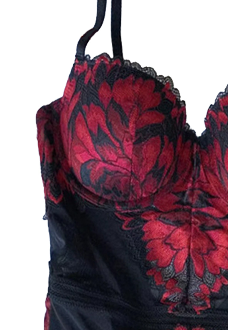 French Sexy Sling Tight Gathering Underwired Lace One-Piece Bra Underwear CA230504016W