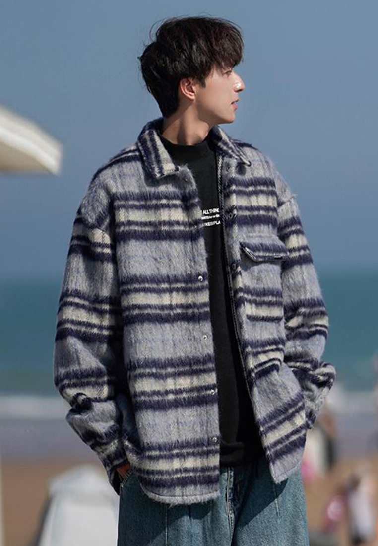 Korean men's long sleeved checkered casual jacket CA24101416BE