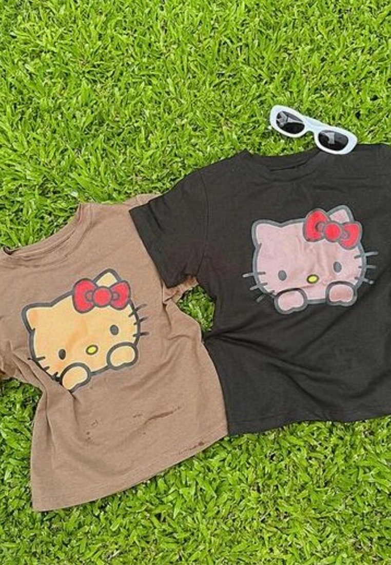 Three-piece kitty cartoon print short-sleeved swimsuit CA250523016BW