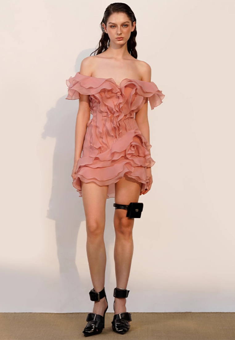 New style ruffled sexy V-neck one-shoulder dress CA25092516PI