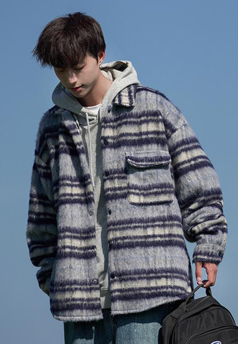 Korean men's long sleeved checkered casual jacket CA24101416BE