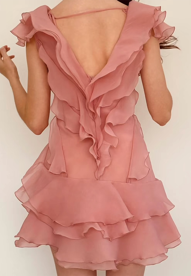 New style ruffled sexy V-neck one-shoulder dress CA25092516PI