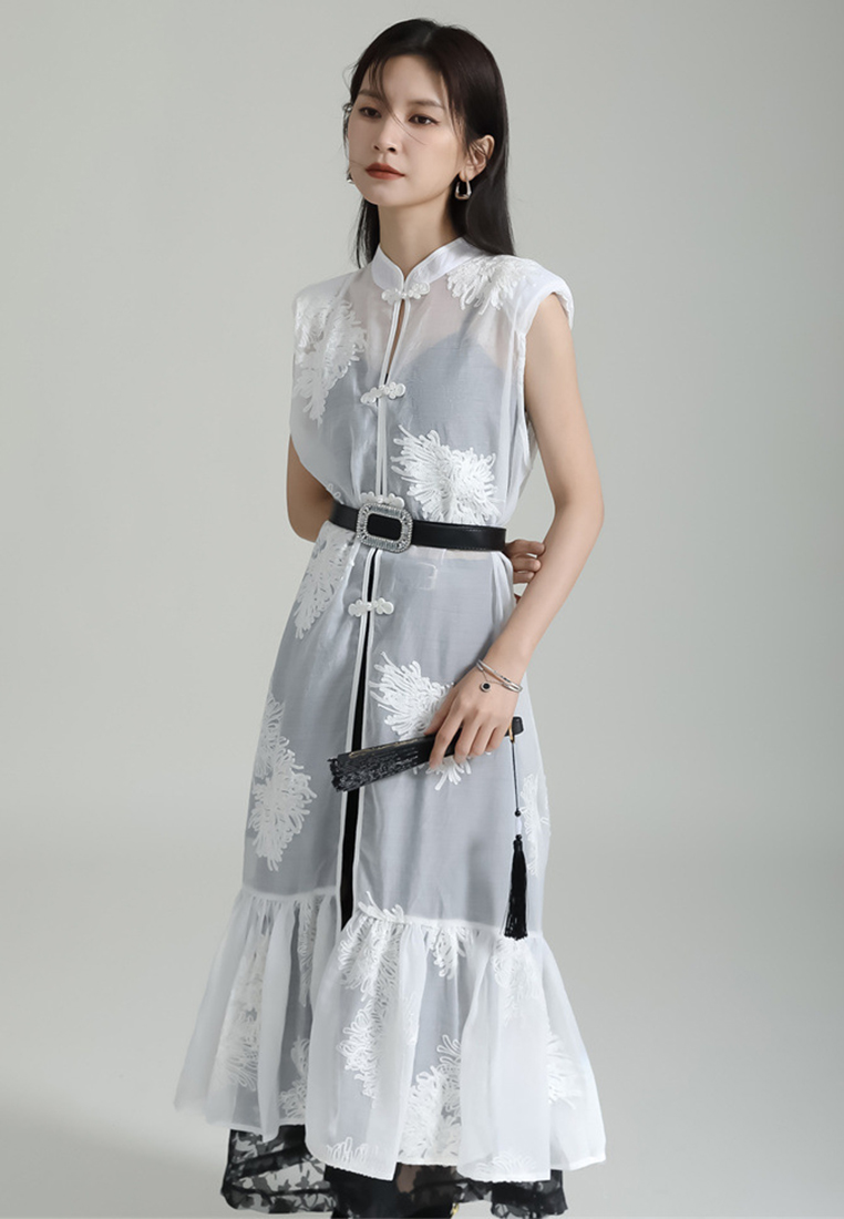 2024 Embroidered New Chinese Style Sleeveless Cardigan Dress CA24030116BK