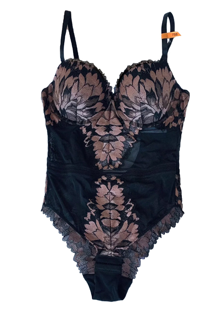 French Sexy Sling Tight Gathering Underwired Lace One-Piece Bra Underwear CA230504016W