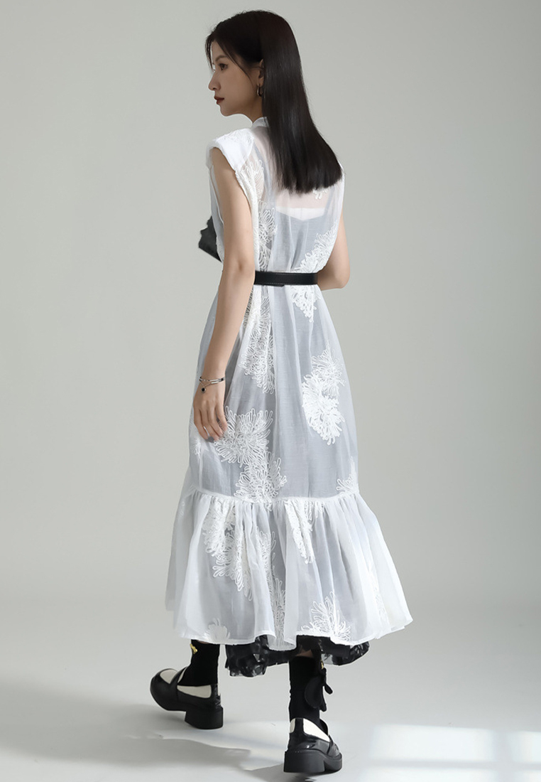 2024 Embroidered New Chinese Style Sleeveless Cardigan Dress CA24030116BK