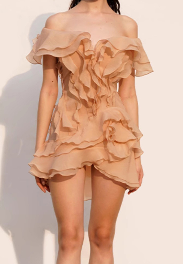 New style ruffled sexy V-neck one-shoulder dress CA25092516PI