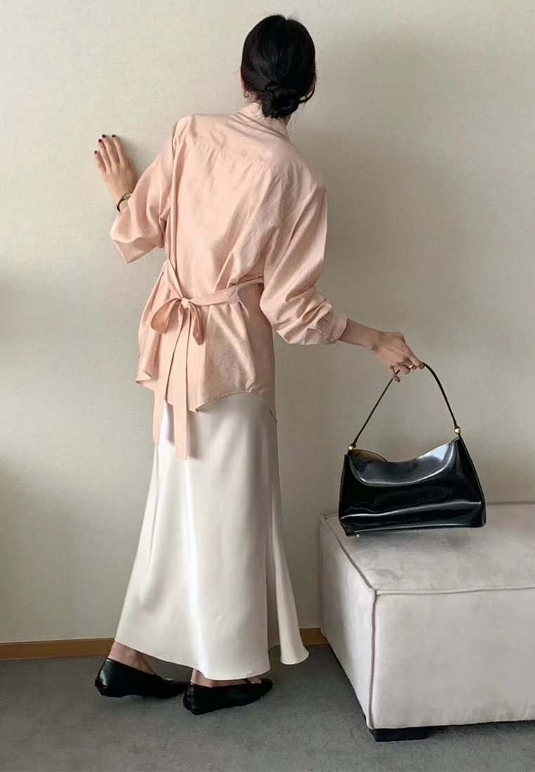 Fall French Retro Versatile Tie-Waist Shirt CA25090216BW