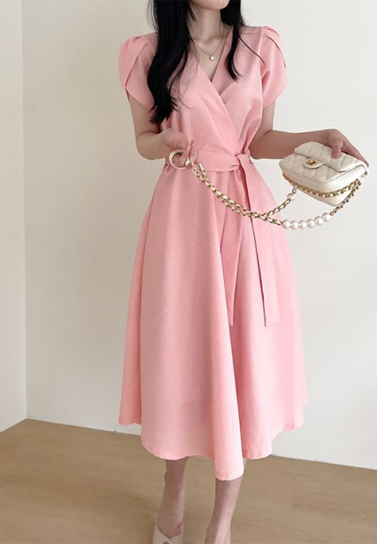 Summer elegant lace up waist cinching dress CA25032716BL