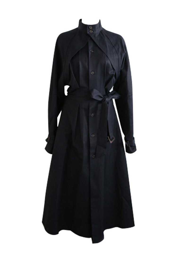 Korean style elegant stand collar windbreaker jacket retro long skirt