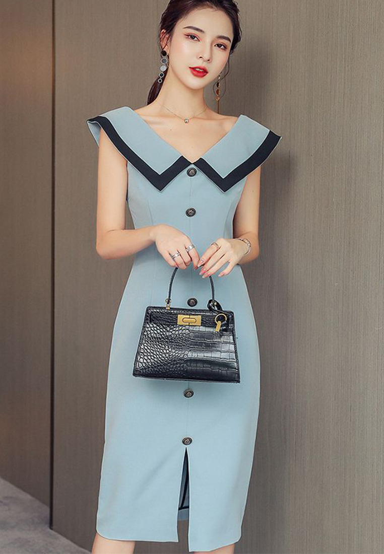 Contrast color hip midi dress