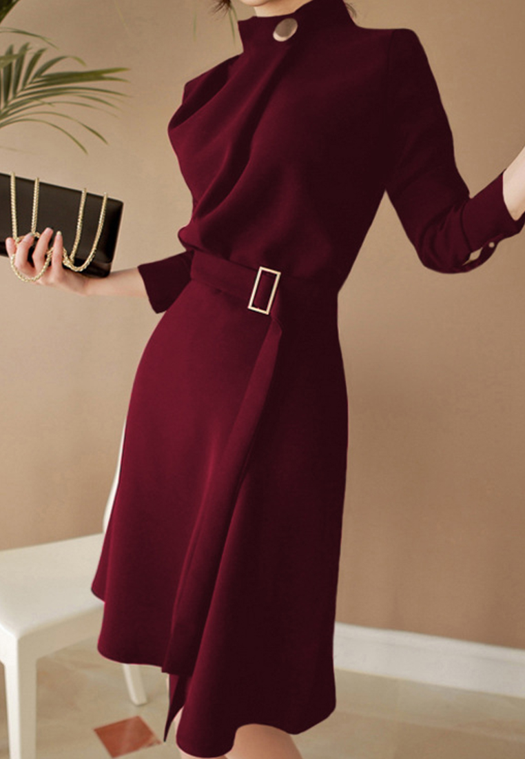 Korean style elegant stand collar suit dress