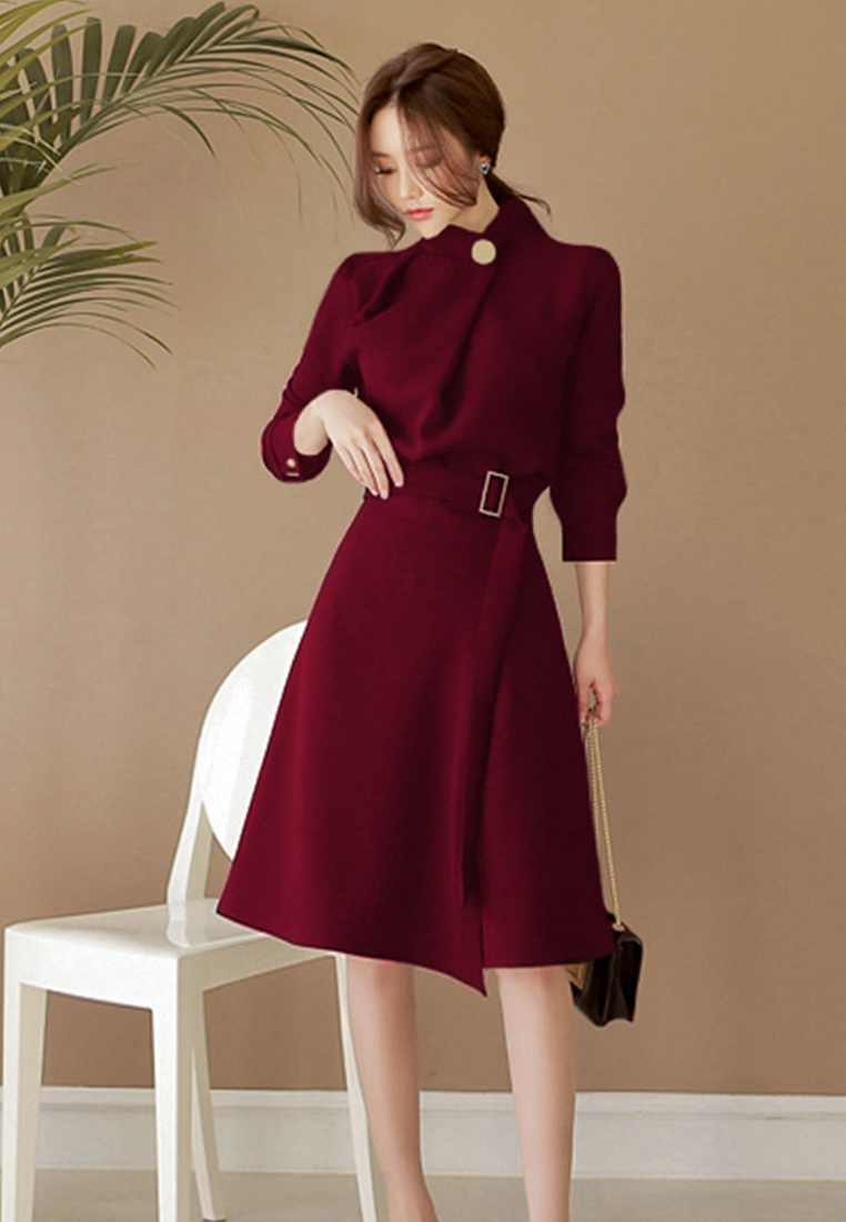 Korean style elegant stand collar suit dress