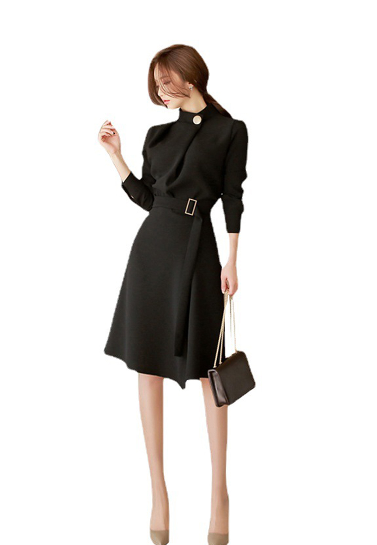 Korean style elegant stand collar suit dress