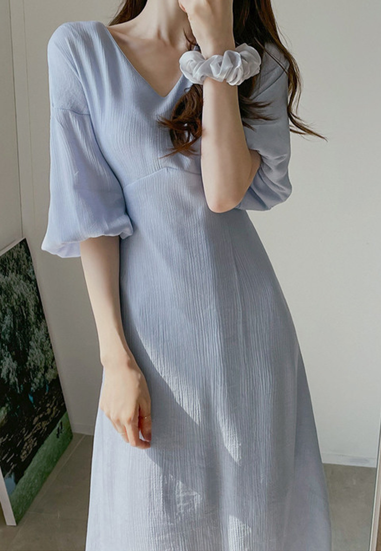 Temperament tied lantern sleeve dress CA25032759BL