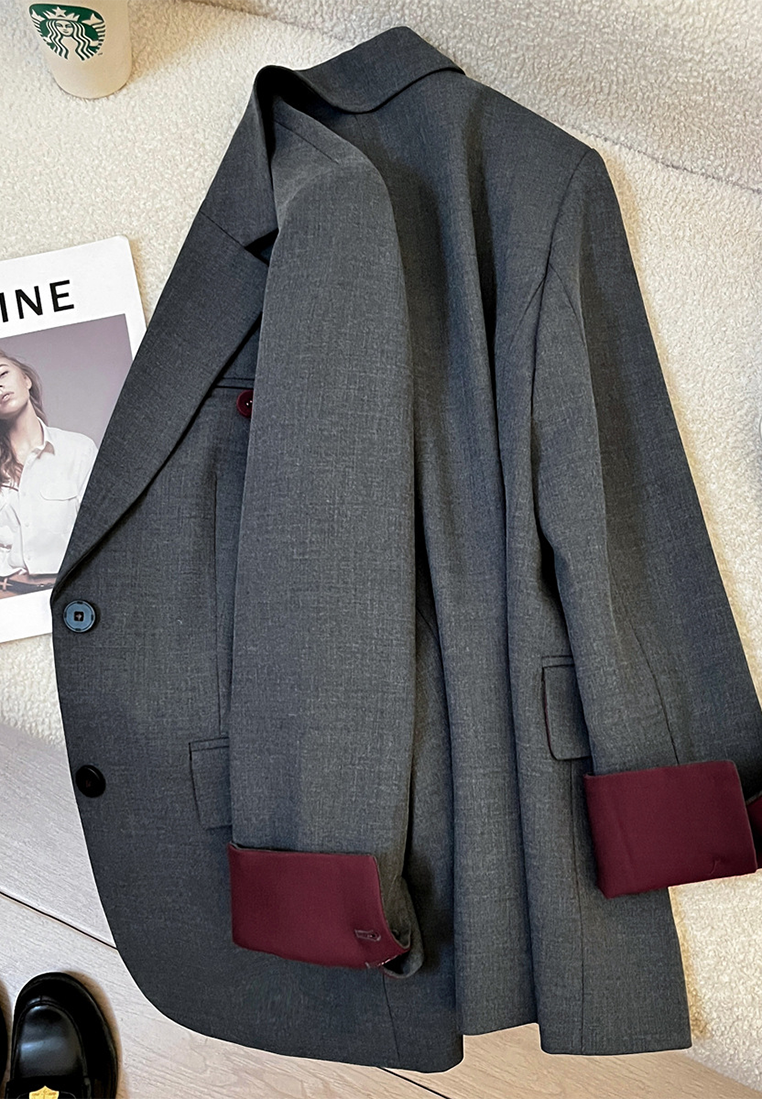 Autumn New Style Gray Korean Loose Casual Blazer CA25102417GY