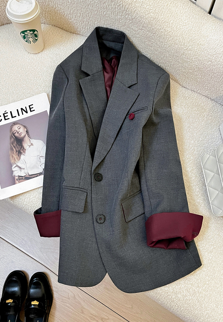 Autumn New Style Gray Korean Loose Casual Blazer CA25102417GY
