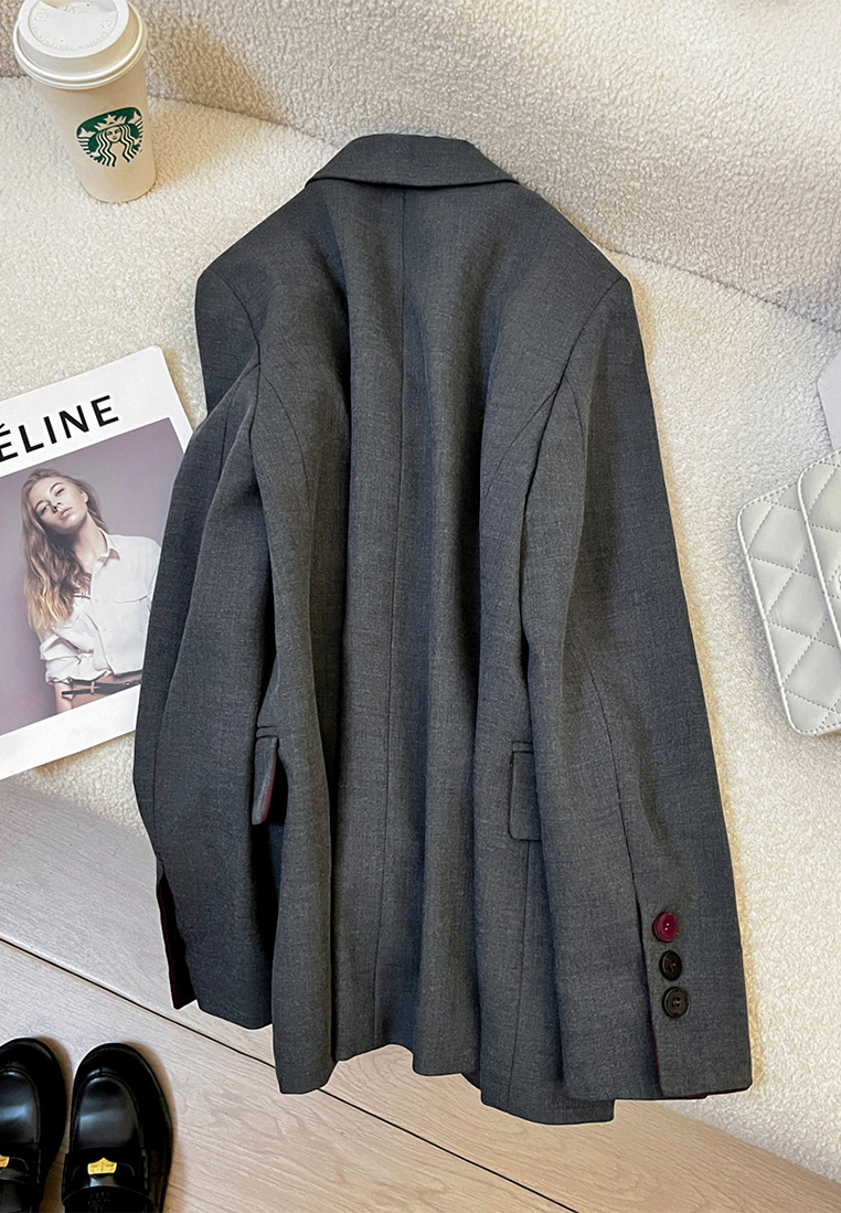 Autumn New Style Gray Korean Loose Casual Blazer CA25102417GY