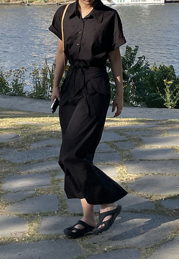 Early spring Korean style drawstring short shirt + large pocket skirt suit CA25022417BK