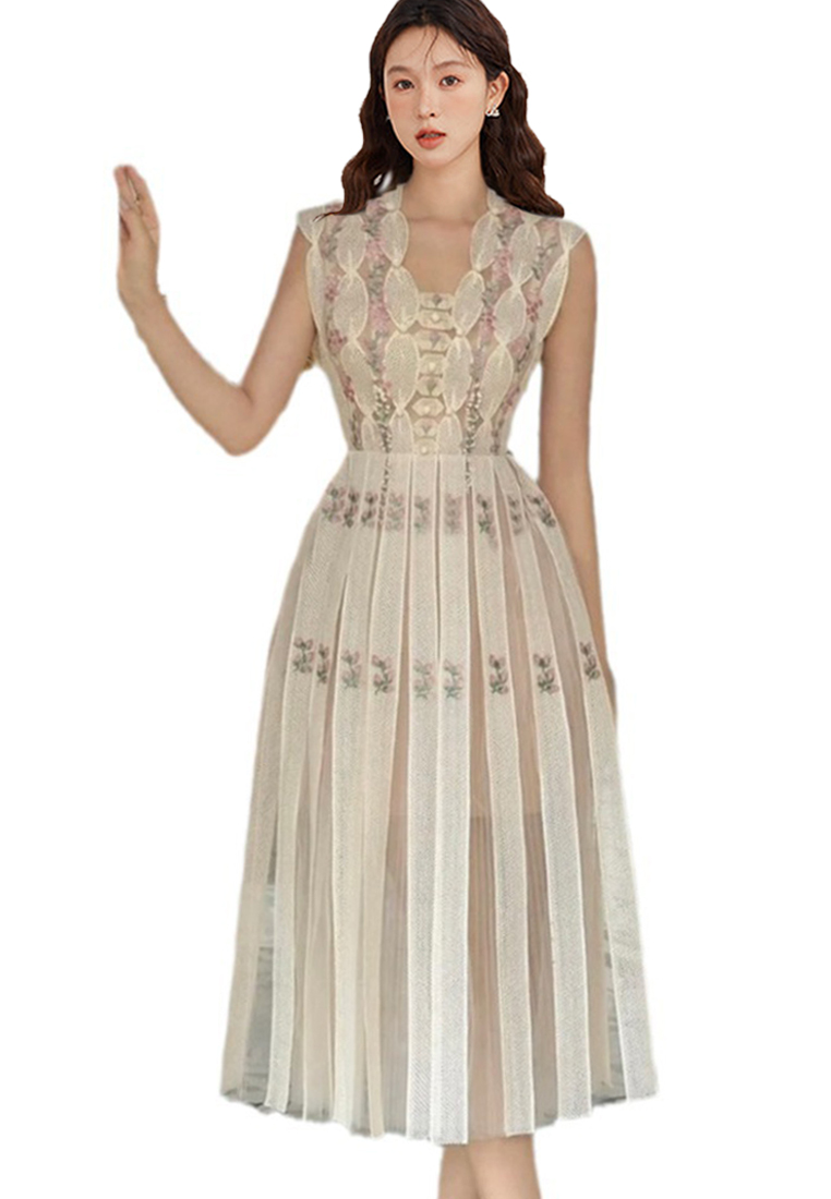 2024 Spring Dress V-neck Sleeveless Sweet Fragmented Flower Women's Wear CA4021917BE