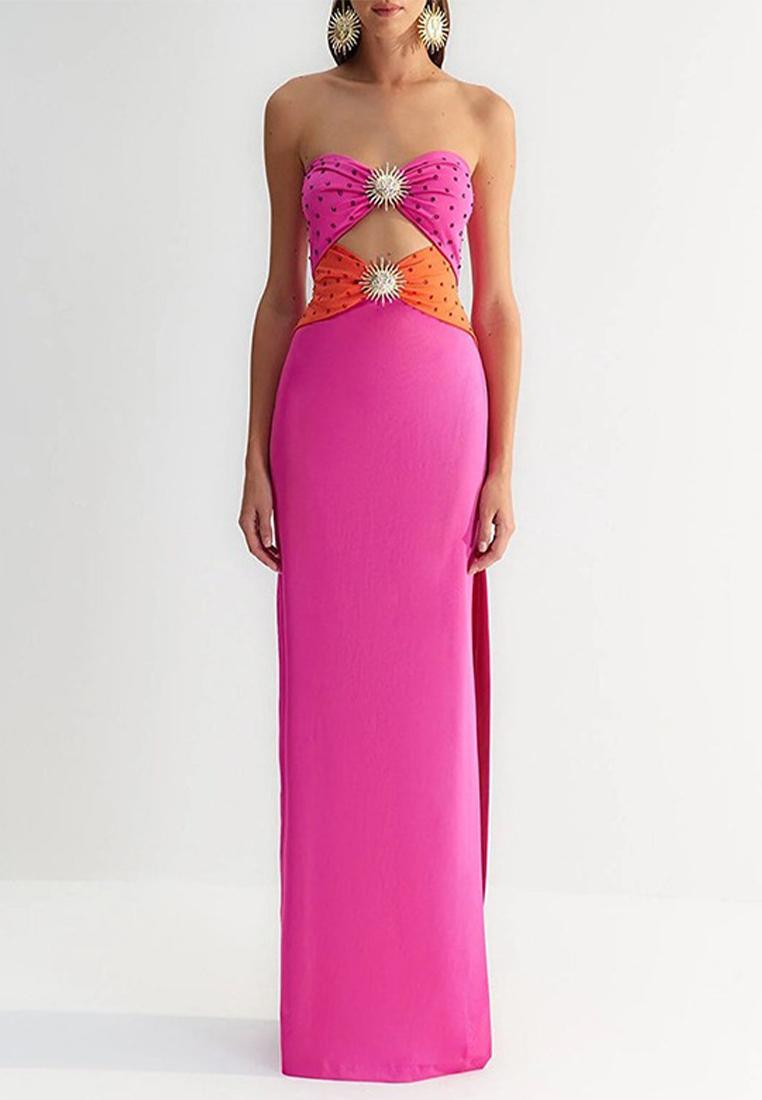 Fashionable diamond studded split dress CA242111917PI