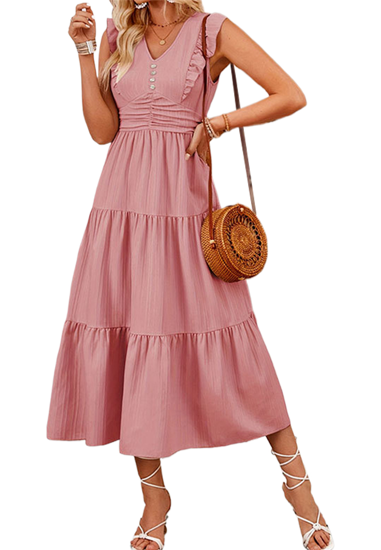 Solid color jacquard long sleeveless dress CA25042217PI