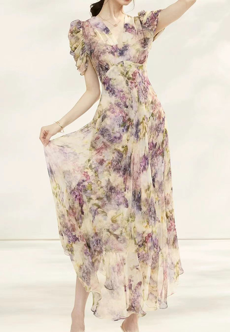 Summer new silk waisted floral long skirt CA25060317MT