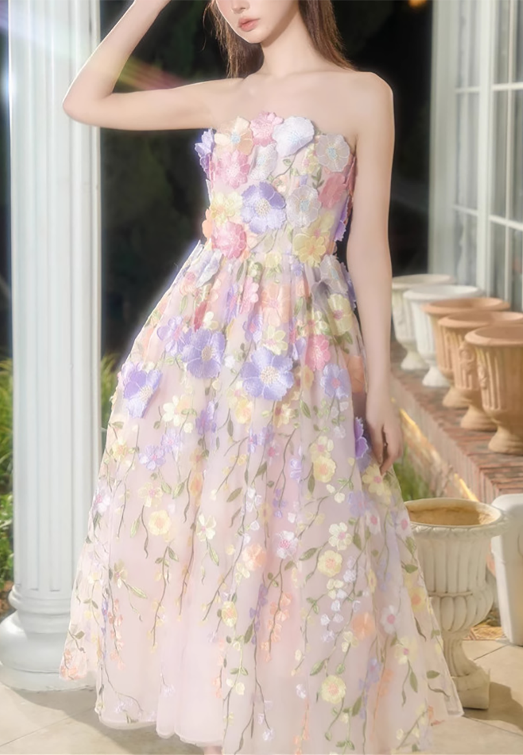 French-Style Heavy 3D Embroidered Strapless Dress CA25100916MT