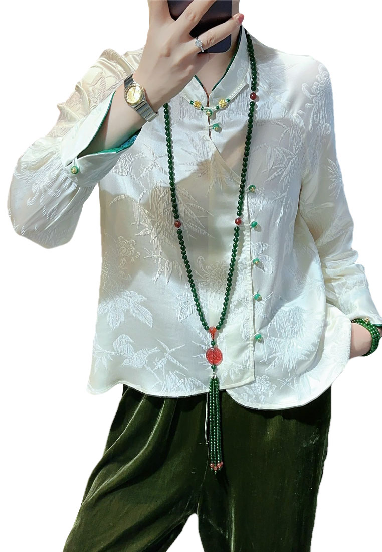 Luxurious high end retro jacquard silk shirt women top CA010617