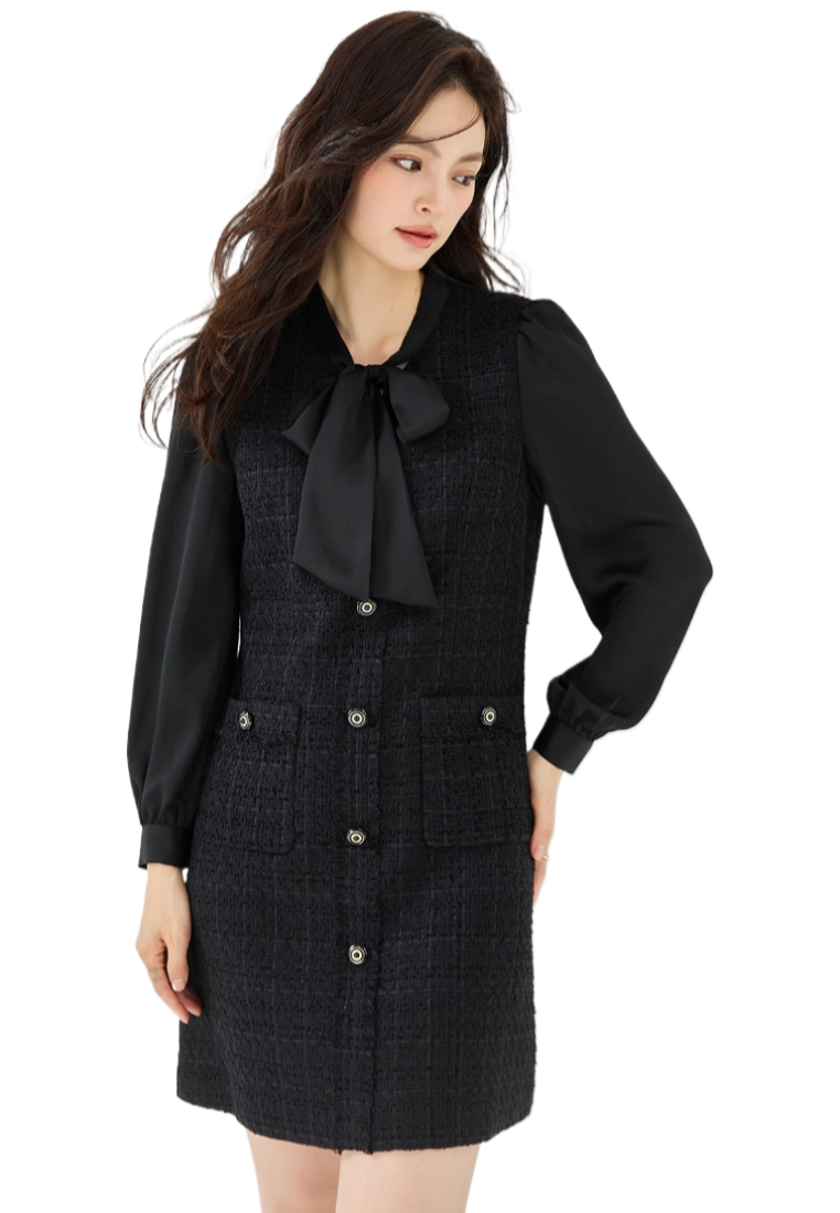New Elegant Tweed Black One Piece Dress K25112108