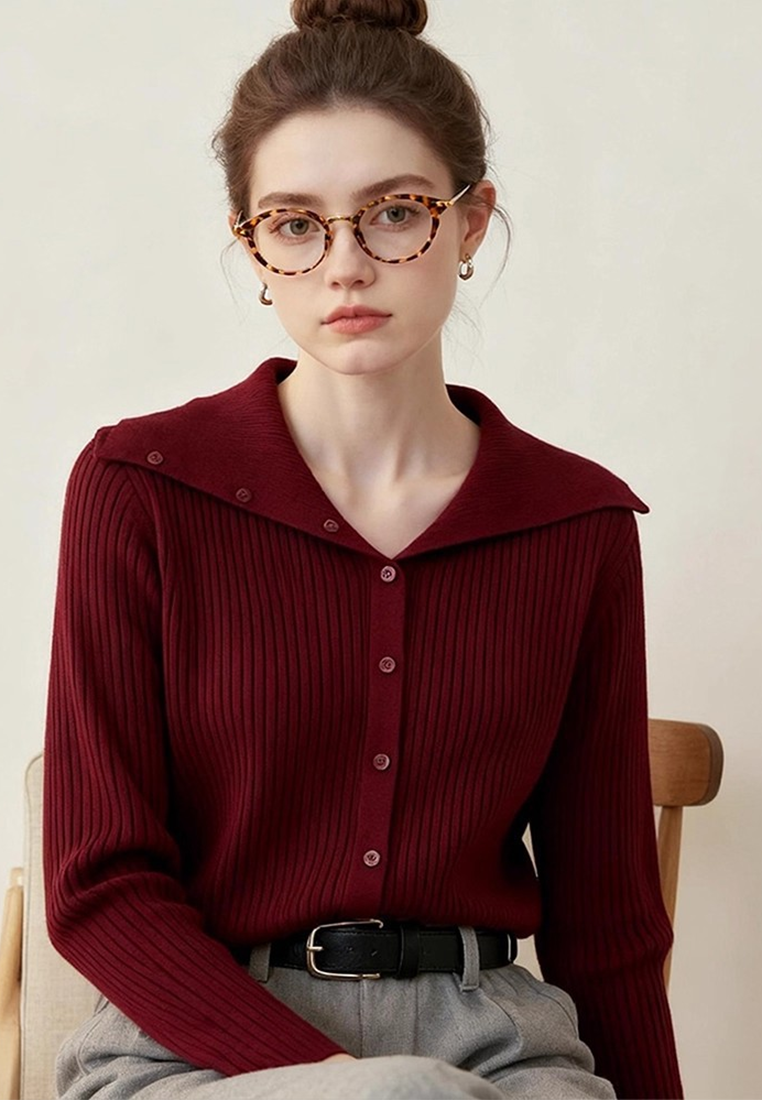 Early Autumn Maillard Collar Slim-Fit Figure-Flattering Sweater CA25110717RD