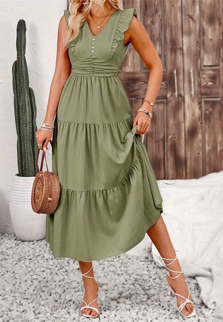 Solid color jacquard long sleeveless dress CA25042217PI
