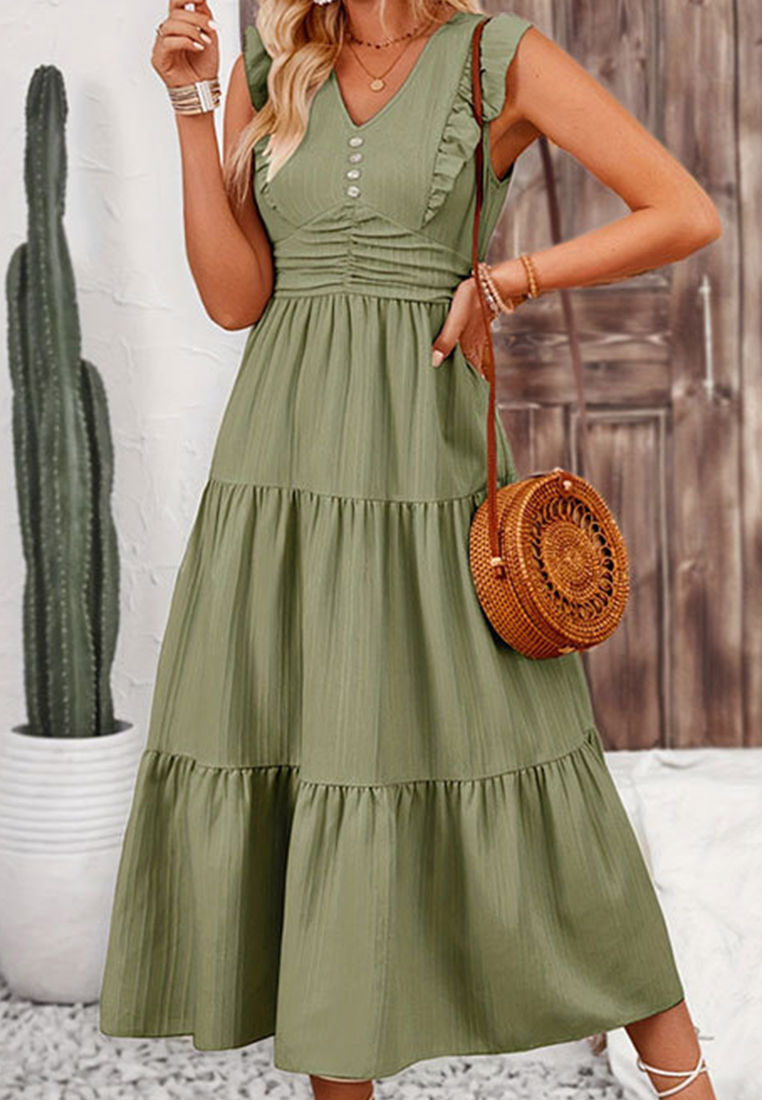 Solid color jacquard long sleeveless dress CA25042217PI