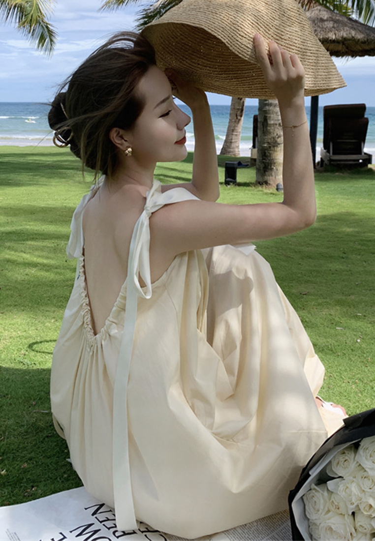 2024 Summer New Drawstring Open Back Irregular Beach Resort Dress CA24031917BE