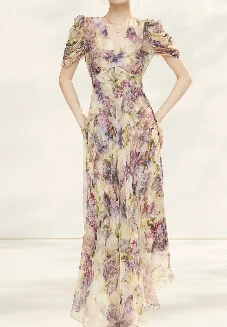 Summer new silk waisted floral long skirt CA25060317MT