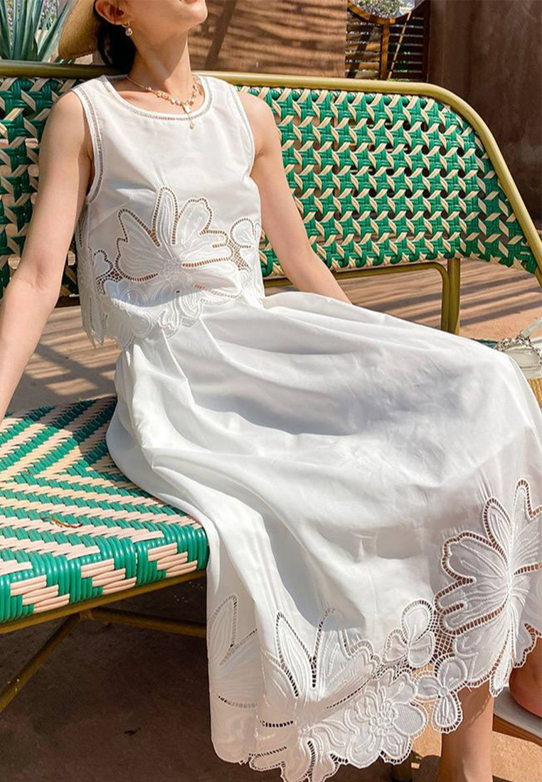 French Embroidered Sleeveless Vest High Waist Skirt Set CA25070917W